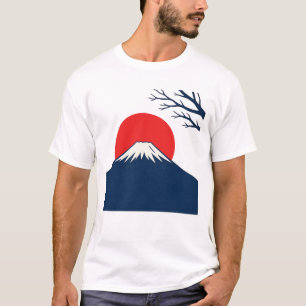 Minimalistische Mount Fuji Rode Zon Japanse Kunst T-shirt