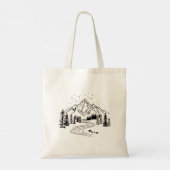 Minimalistische Mountain River Scene Tote Bag (Achterkant)