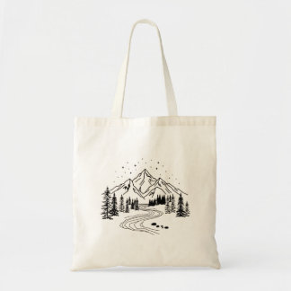 Minimalistische Mountain River Scene Tote Bag