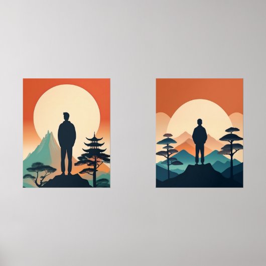 Minimalistische Mountain Silhouette Prints (Voorkant)