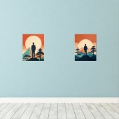 Minimalistische Mountain Silhouette Prints (Houten vloer)