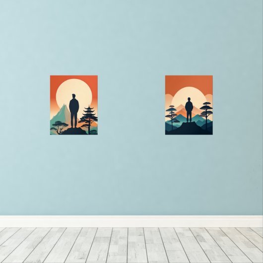 Minimalistische Mountain Silhouette Prints (Houten vloer)