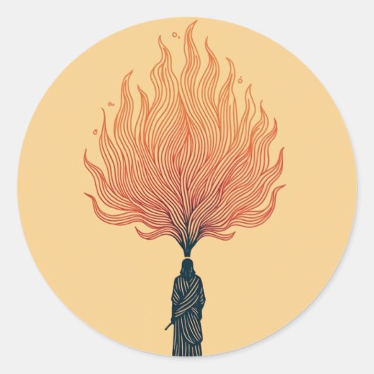 Minimalistische Mozes en de brandende struik stick Ronde Sticker (Voorkant)