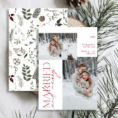 Minimalistische Mr en Mrs Red Married & Merry Foto Feestdagenkaart