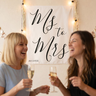 Minimalistische Ms tot Mrs Bruiloftfeest Foto Prop Wandkleed