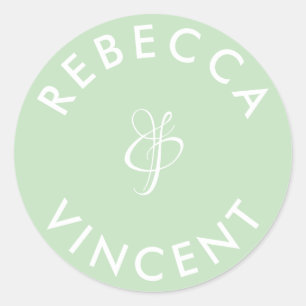 Minimalistische Muntgroene Trouw Verpersoonlijkte  Ronde Sticker