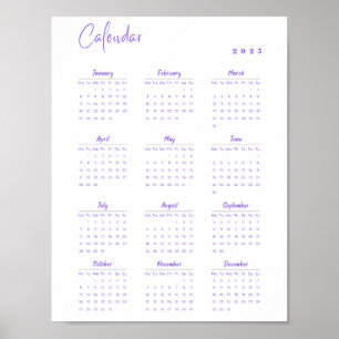 Minimalistische muurkalender 2025 Paarse maandag-z Poster
