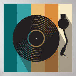 Minimalistische muziek op vintage vinylplatenspele poster