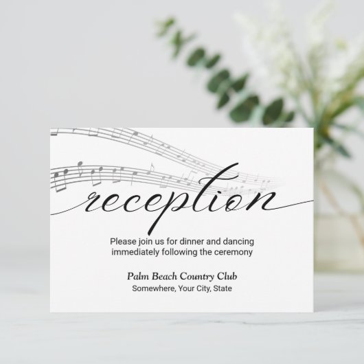 Minimalistische muzieknotities Elegante trouwhal r Informatiekaartje (Staand voorkant)