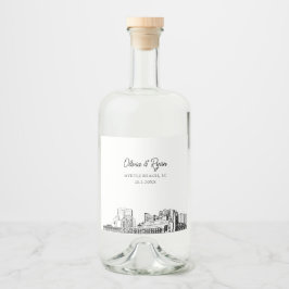 Minimalistische Myrtle Beach bruiloft op maat Likeurfles Etiket