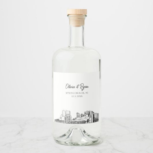 Minimalistische Myrtle Beach bruiloft op maat Likeurfles Etiket (Voorkant)