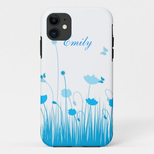 Minimalistische naam Blue and White Poppies Meadow Case-Mate iPhone Case (Achterkant)