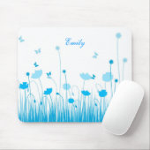 Minimalistische naam Blue and White Poppies Meadow Muismat (Met muis)