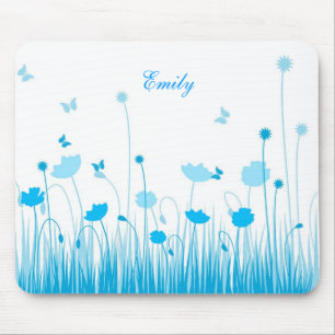 Minimalistische naam Blue and White Poppies Meadow Muismat