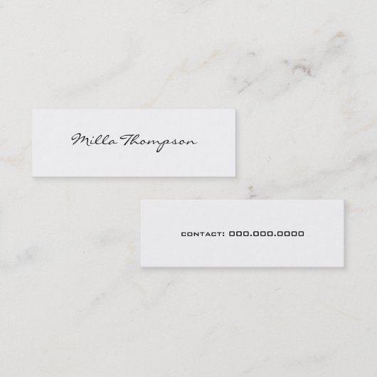 Minimalistische naam & contactnummer wit mini visitekaartje (Voorkant / Achterkant)