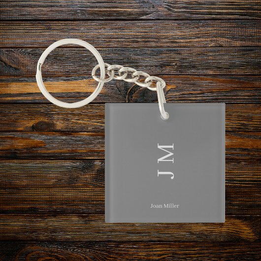 Minimalistische naam en Initialen Chic Grey Sleutelhanger
