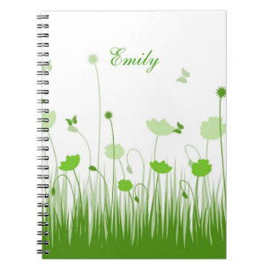 Minimalistische naam Green and White Poppies Meado Notitieboek