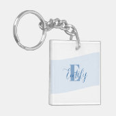 Minimalistische naam monogram retro blauw sleutelhanger (Voorkant Links)