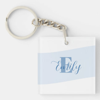Minimalistische naam monogram retro blauw sleutelhanger