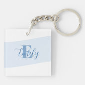 Minimalistische naam monogram retro blauw sleutelhanger (Achterkant)