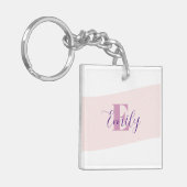 Minimalistische naam monogram retro paars roze sleutelhanger (Voorkant Links)