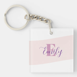 Minimalistische naam monogram retro paars roze sleutelhanger