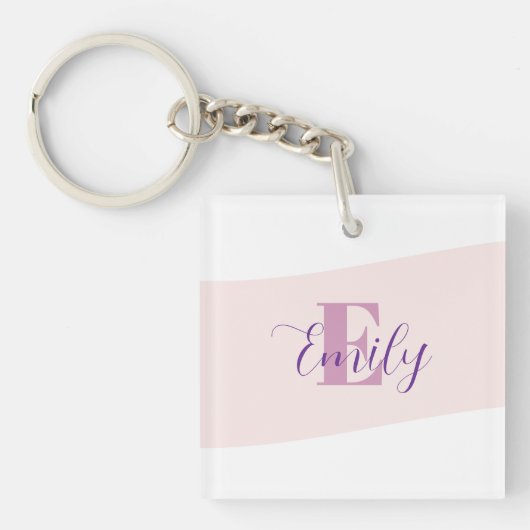 Minimalistische naam monogram retro paars roze sleutelhanger (Voorkant)