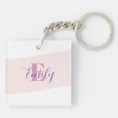 Minimalistische naam monogram retro paars roze sleutelhanger (Achterkant)