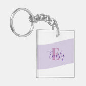 Minimalistische Naam Monogram Retro Paars Sleutelhanger (Voorkant Links)