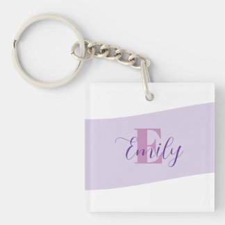 Minimalistische Naam Monogram Retro Paars Sleutelhanger