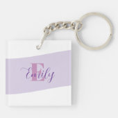 Minimalistische Naam Monogram Retro Paars Sleutelhanger (Achterkant)