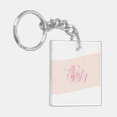 Minimalistische naam monogram retro roze rood sleutelhanger (Voorkant Links)