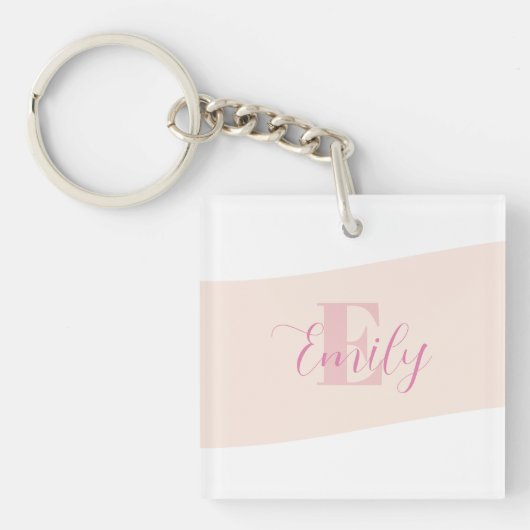 Minimalistische naam monogram retro roze rood sleutelhanger (Voorkant)
