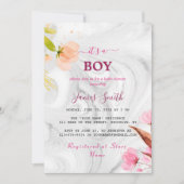 Minimalistische naam Pas wit marmeren Baby shower Kaart (Voorkant)