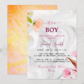 Minimalistische naam Pas wit marmeren Baby shower Kaart (Voorkant / Achterkant)