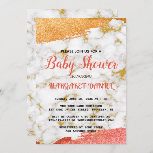 Minimalistische naam Pas wit marmeren Baby shower  Kaart (Voorkant / Achterkant)