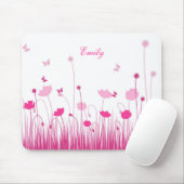 Minimalistische naam Pink and White Poppies Meadow Muismat (Met muis)