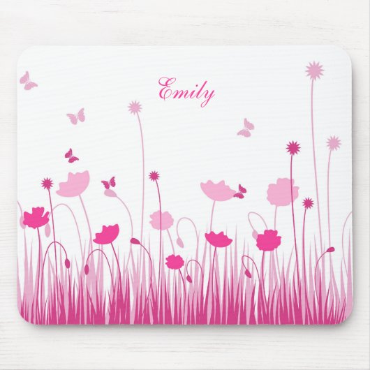 Minimalistische naam Pink and White Poppies Meadow Muismat (Voorkant)