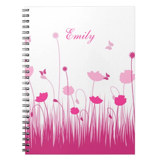 Minimalistische naam Pink and White Poppies Meadow Notitieboek (Voorkant)