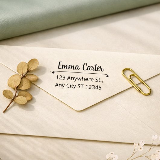 Minimalistische naam retouradres stempel in script