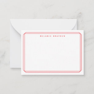 Minimalistische naam rode dubbele curve rand notitiekaartje