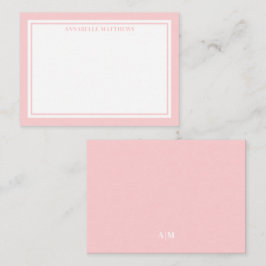 Minimalistische naammonogram met roze rand notitiekaartje