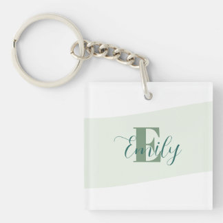 Minimalistische naammonogram retro groen sleutelhanger