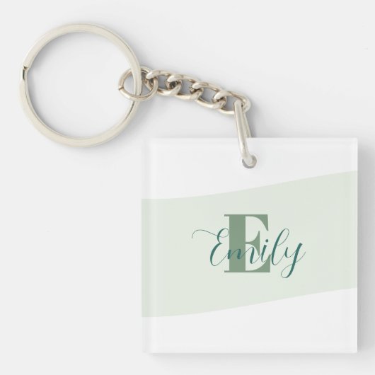 Minimalistische naammonogram retro groen sleutelhanger (Voorkant)
