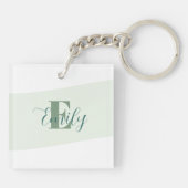 Minimalistische naammonogram retro groen sleutelhanger (Achterkant)