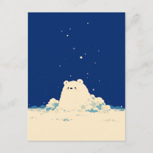 Minimalistische Nacht Sneeuw Ijsbeer Welp Briefkaart