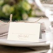 Minimalistische namen datum foto crème bruiloft plaatskaartje