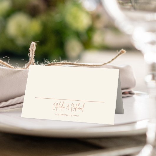 Minimalistische namen datum foto crème bruiloft plaatskaartje