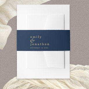 Minimalistische namen Datum Navy Gold Bruiloft Uitnodigingen Wikkel