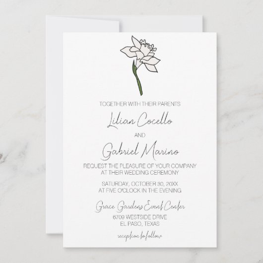 Minimalistische Narcissus huwelijksuitnodiging Kaart (Voorkant)